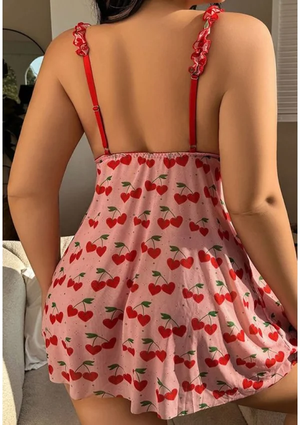 Cherry Hearts Plus Babydoll - Rose/Print color thumbnail