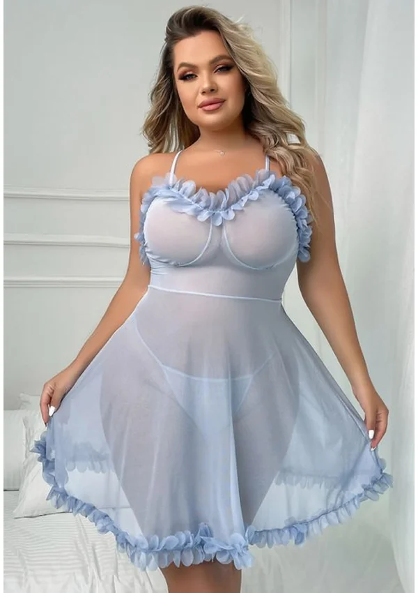 Dreamy Petal Sheer Plus Nightgown - Blue color thumbnail