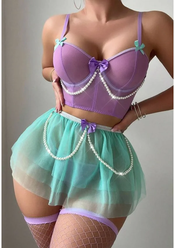 Enchanted Pearl Fantasy Lingerie Set - Purple/Mint Green color thumbnail