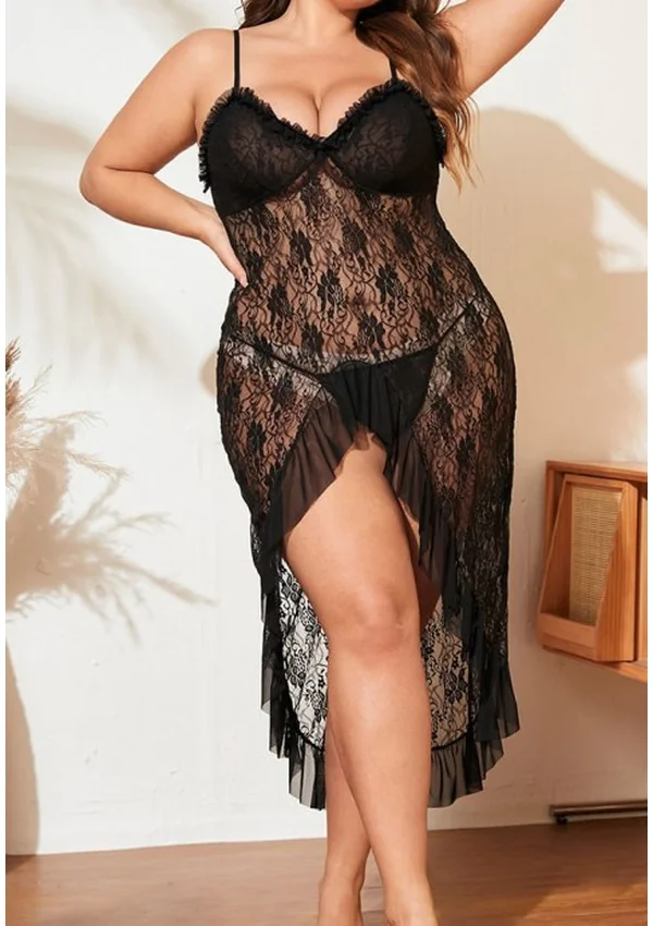 Luxe Lace Plus Gown - Black color thumbnail