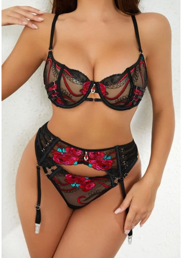 Scarlet Bloom Lingerie Set - Black/Floral color thumbnail