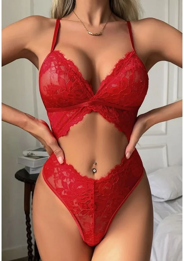 Red Lace Cut-Out Teddy - Product image 2