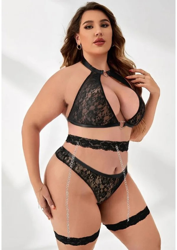 Elegant Desire Lace Plus Bra Set - Black color thumbnail