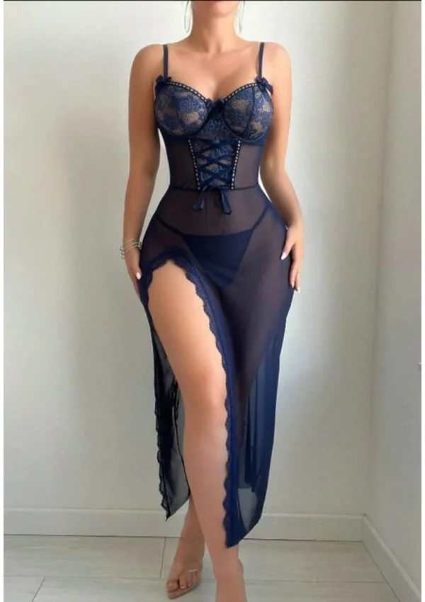 Crimson Elegance Sheer Gown - Navy color thumbnail