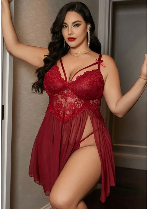 Crimson Seduction Plus Babydoll - Burgundy color thumbnail