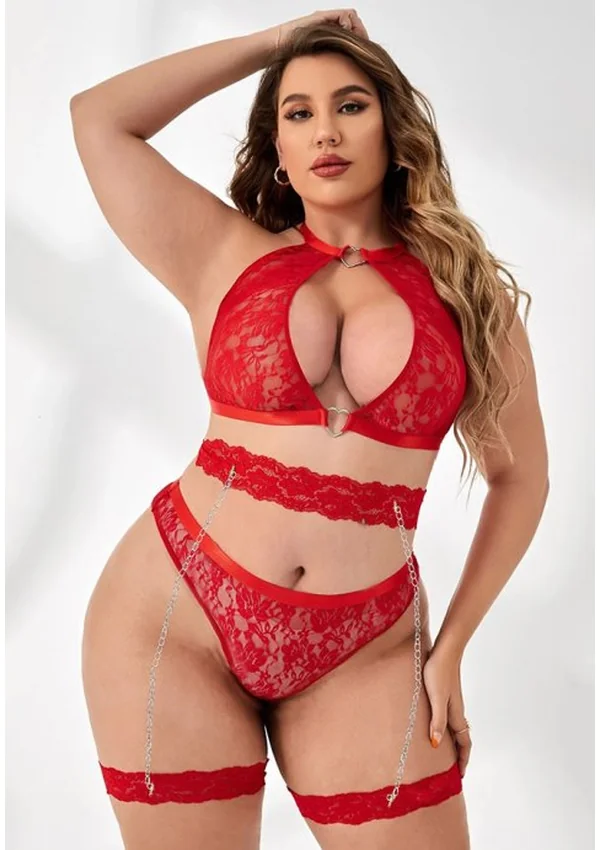 Elegant Desire Lace Plus Bra Set - Red color thumbnail