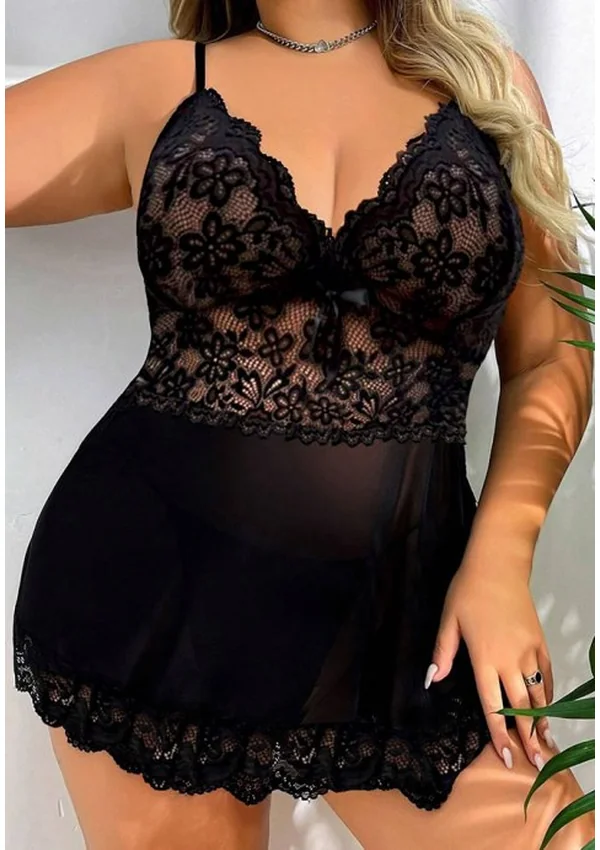 Midnight Bloom Lace Plus Babydoll - Product image 1