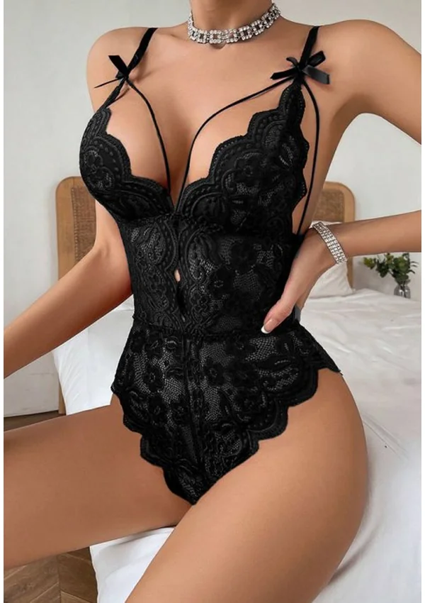 Passion Bloom Lace Teddy - Black color thumbnail
