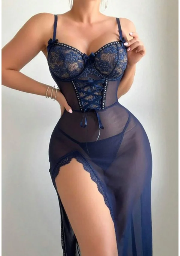 Crimson Elegance Sheer Gown - Navy color thumbnail