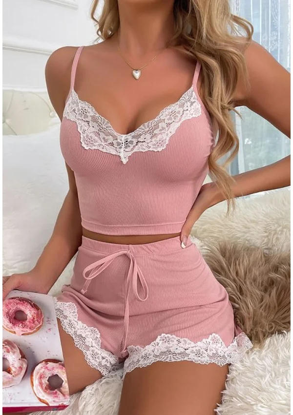Luxe Lace Lounge Set - Pink color thumbnail