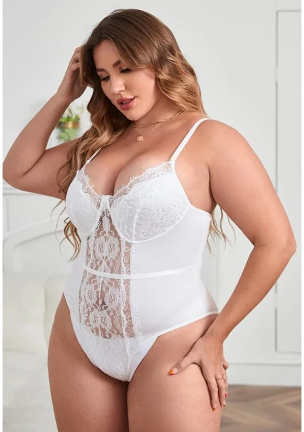 Nocturnal Embrace Plus Teddy - White color thumbnail