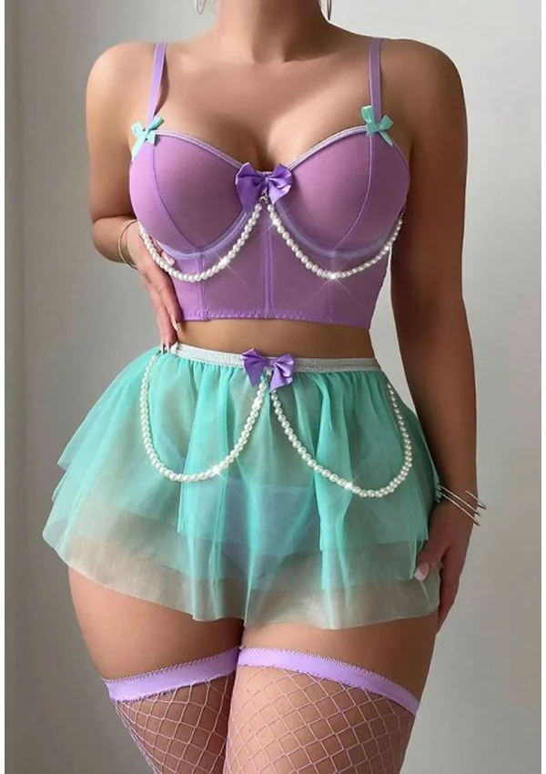 Enchanted Pearl Fantasy Lingerie Set - Purple/Mint Green color thumbnail