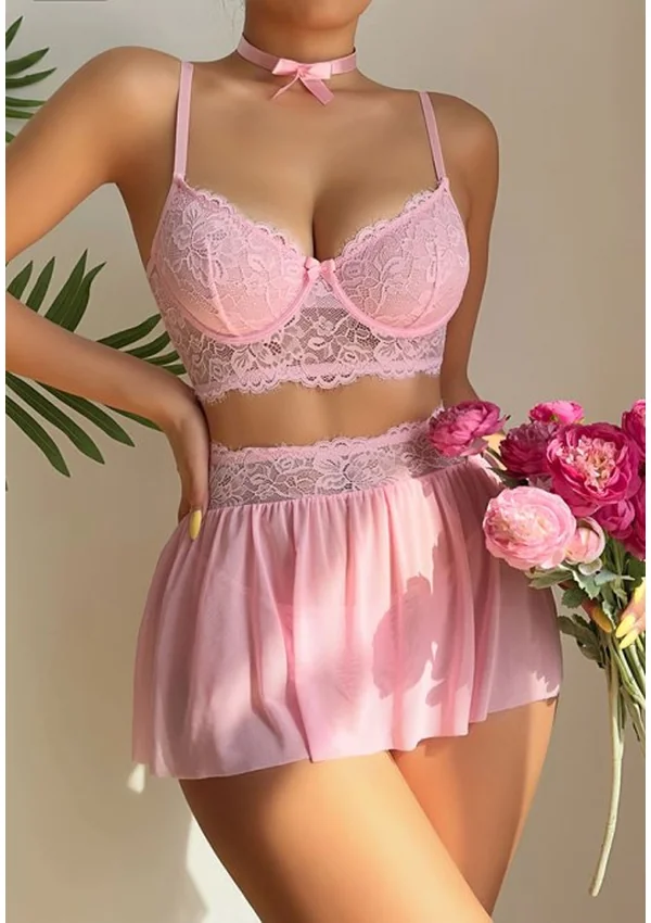 Sweet Desires Lace Bra Set - Pink color thumbnail