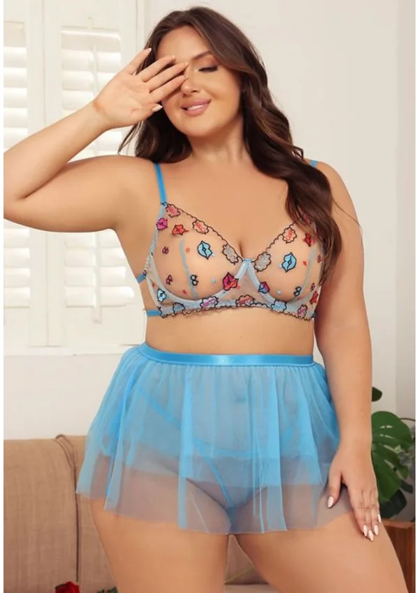 Blue Blossom Lingerie Plus Set - Light Blue/Print color thumbnail