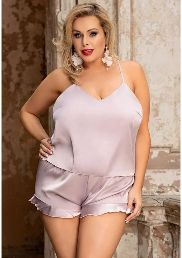 Midnight Satin Elegance Plus Lounge Set - Blush color thumbnail