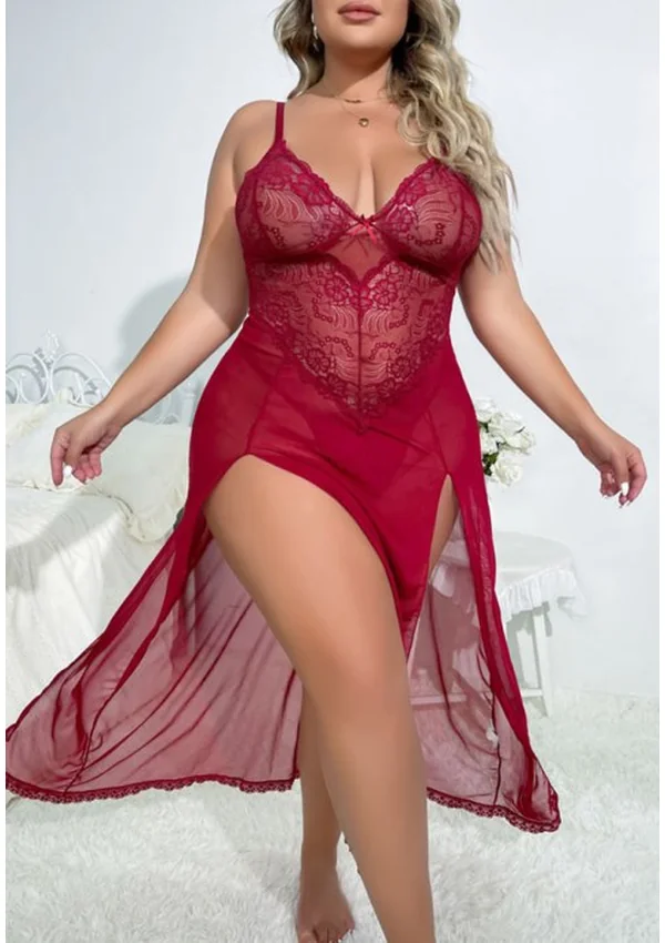 Moonlit Allure Plus Gown - Burgundy color thumbnail