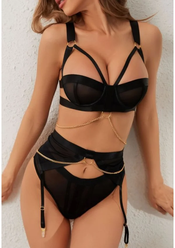 Golden Bond Lingerie Set - Black color thumbnail