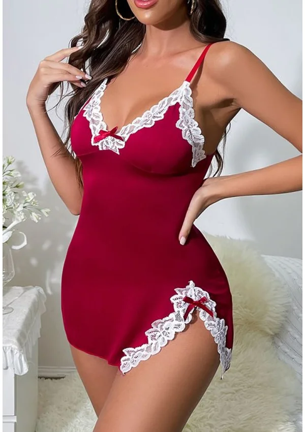 Scarlet Lace Elegance Chemise - Burgundy color thumbnail