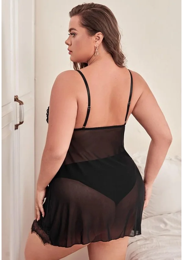 Sheer Black Lace Nightgown with Robe - Product image 2