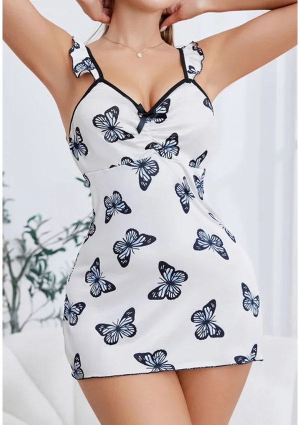 Butterfly Bloom Babydoll - White/Black color thumbnail