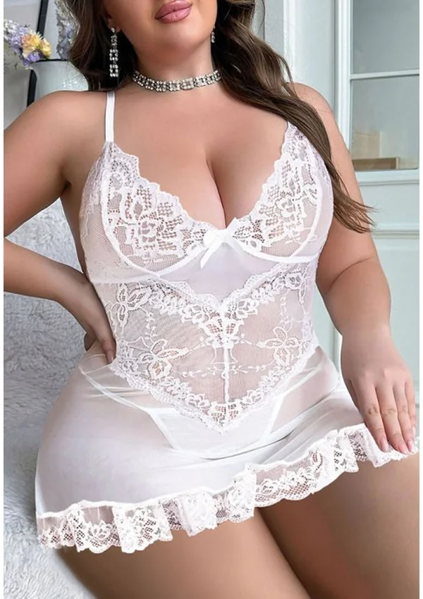 Elegance Sheer Lace Plus Chemise - White color thumbnail