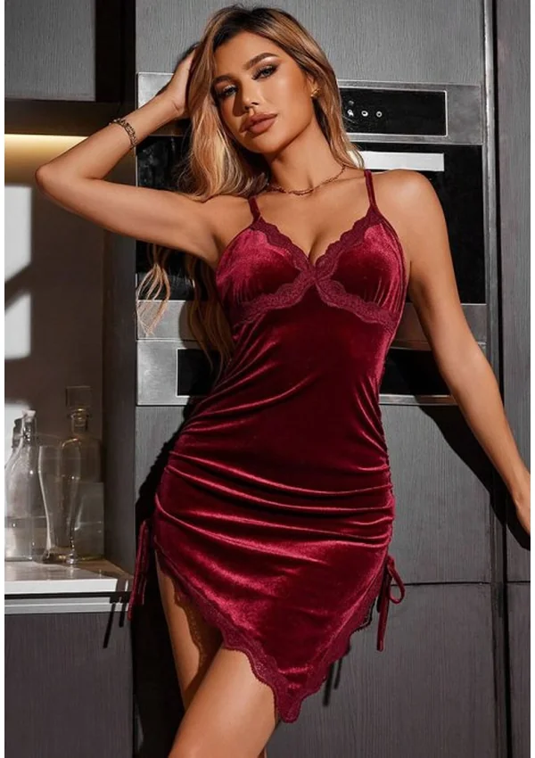 Velvet Desire Chemise - Burgundy color thumbnail