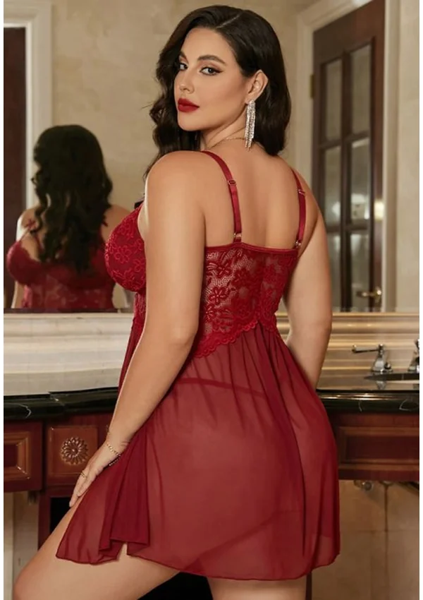 Crimson Seduction Plus Babydoll - Burgundy color thumbnail