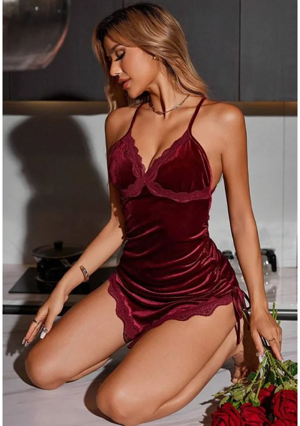 Velvet Desire Chemise - Burgundy color thumbnail