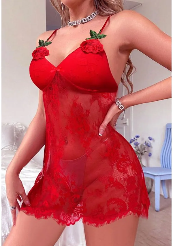 Scarlet Desire Lace Chemise - Red color thumbnail