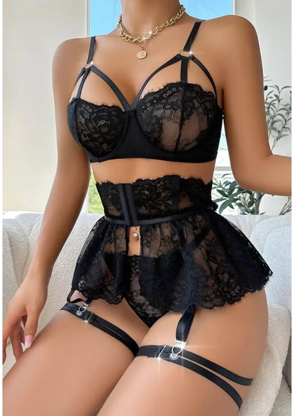 Romantic Moments Lace Bra Set - Black color thumbnail