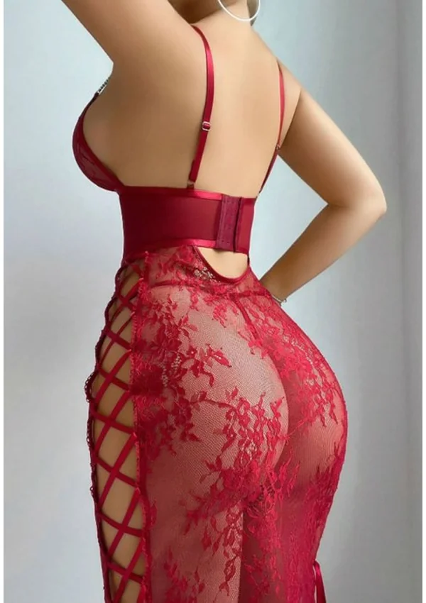Crimson Lace Corset Gown - Burgundy color thumbnail