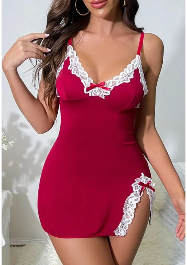 Scarlet Lace Elegance Chemise - Burgundy color thumbnail