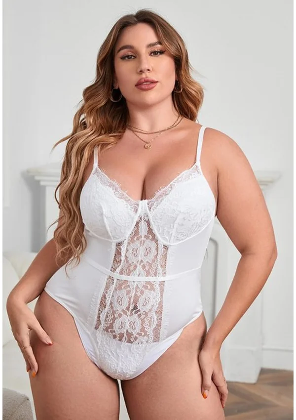 Nocturnal Embrace Plus Teddy - White color thumbnail