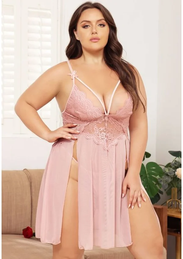 Enchanted Lace Plus Nightdress - Pink color thumbnail