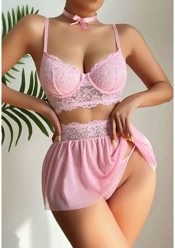 Sweet Desires Lace Bra Set - Pink color thumbnail