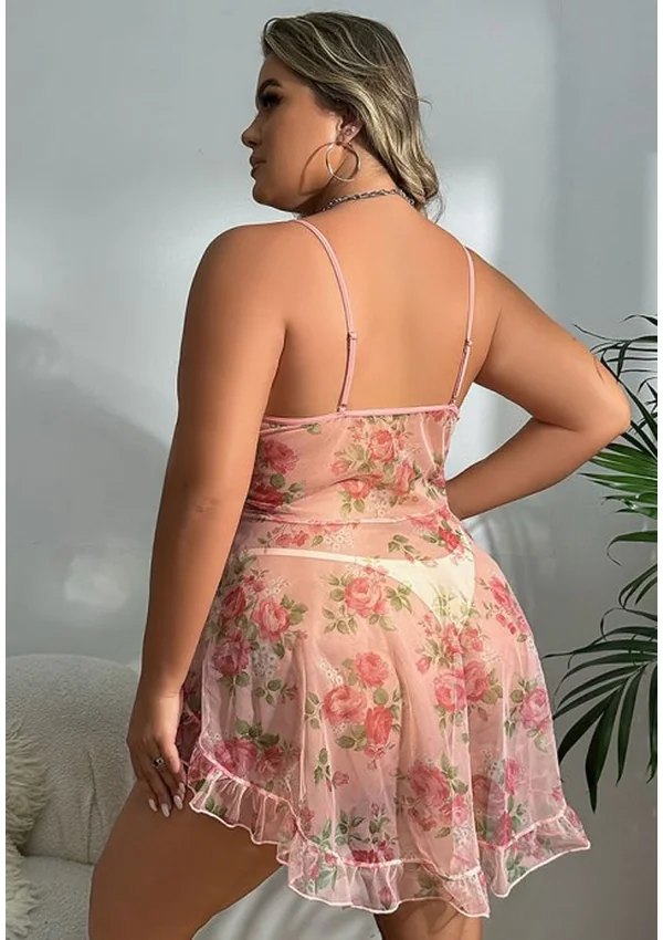 Floral Embrace Plus Babydoll - Pink/Floral color thumbnail
