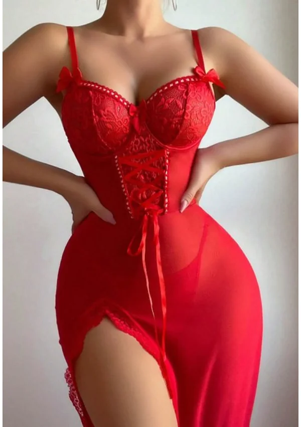 Crimson Elegance Sheer Gown - Red color thumbnail