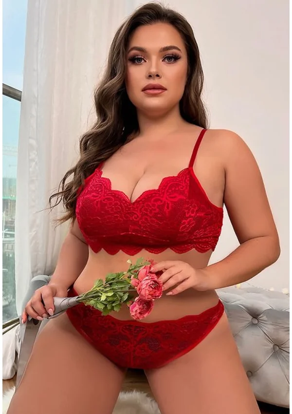 Sweet Bliss Plus Bra Set - Red color thumbnail
