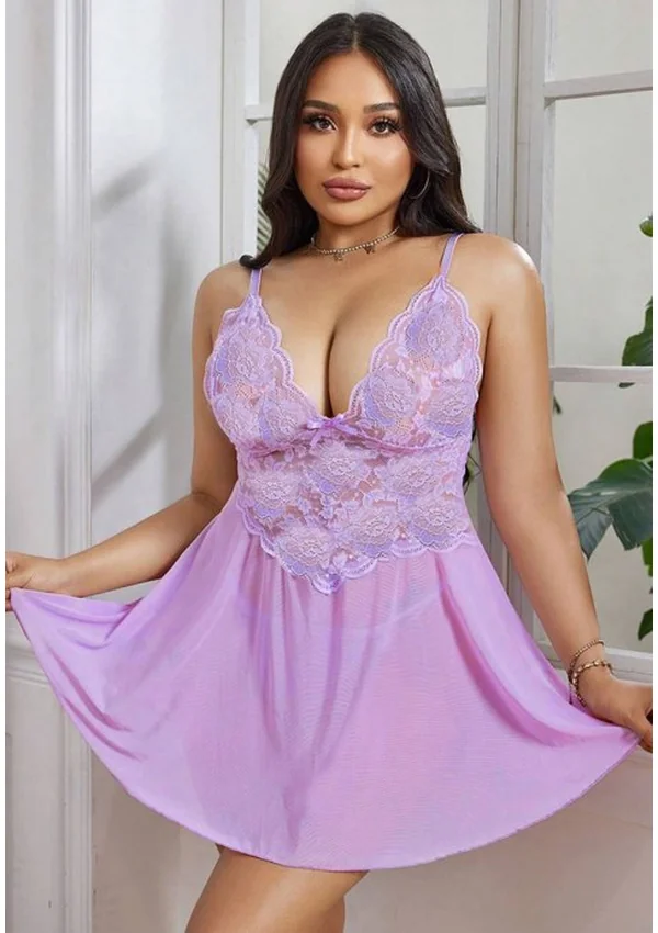Lavender Lace Desire Plus Babydoll - Lavender color thumbnail