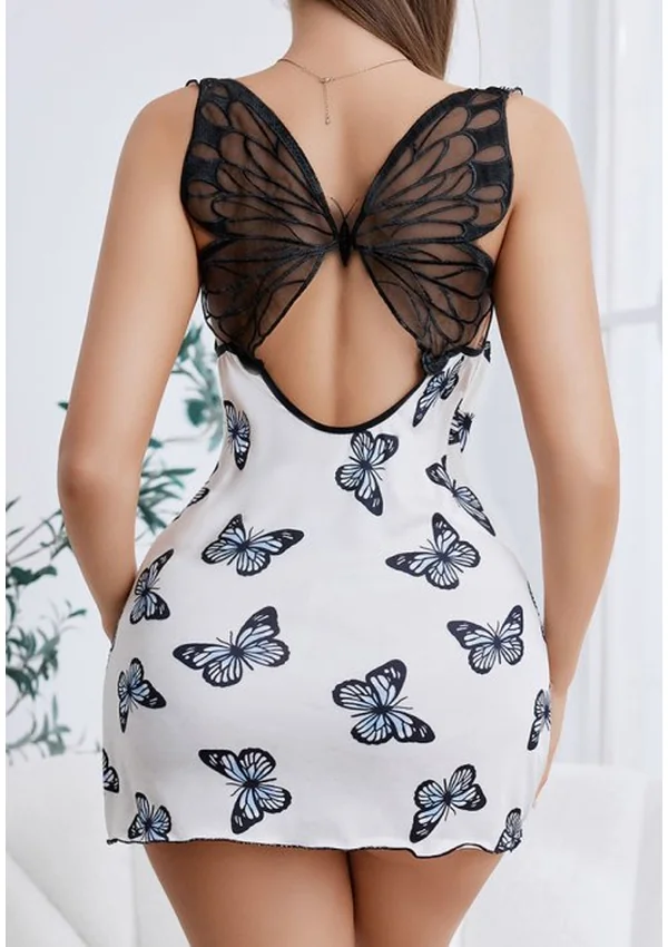 Butterfly Bloom Babydoll - White/Black color thumbnail