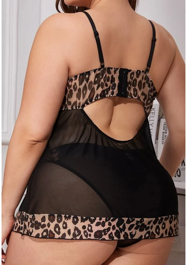 Wild Elegance Plus Babydoll - Black/Leopard color thumbnail