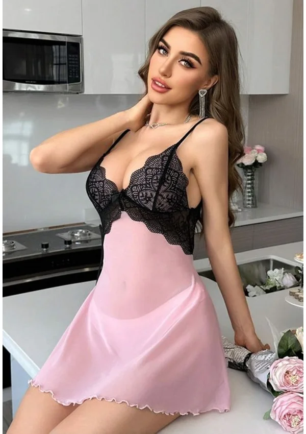 Pink Serenade Babydoll - Pink/Black color thumbnail