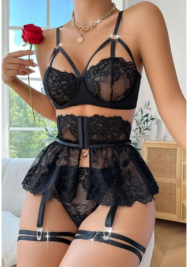 Romantic Moments Lace Bra Set - Black color thumbnail