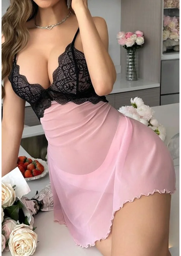 Pink Serenade Babydoll - Pink/Black color thumbnail