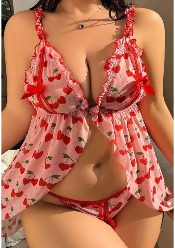 Cherry Hearts Plus Babydoll - Rose/Print color thumbnail