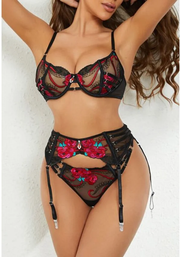 Scarlet Bloom Lingerie Set - Black/Floral color thumbnail
