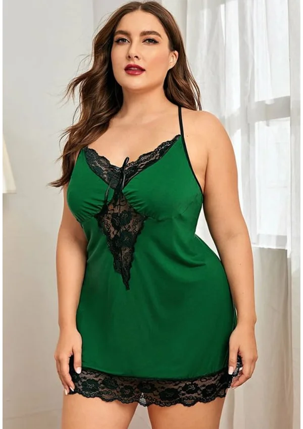 Midnight Allure Lace Plus Nightgown - Green color thumbnail