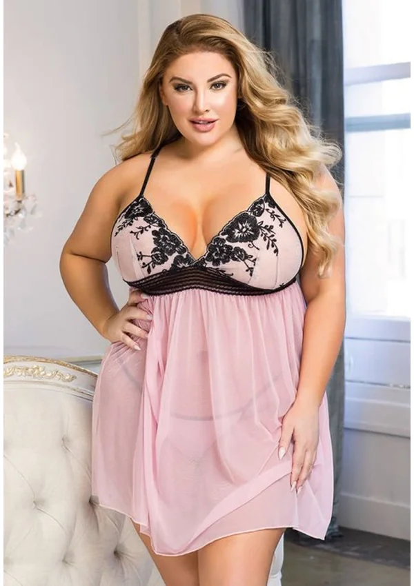 Fiercely Floral Plus Nightgown - Pink/Black color thumbnail