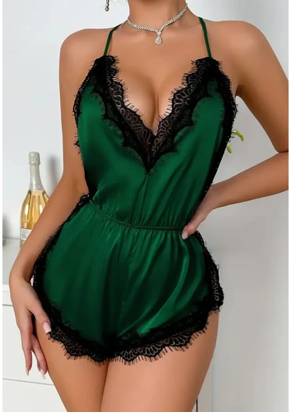 Green Satin Lace Teddy - Product image 1
