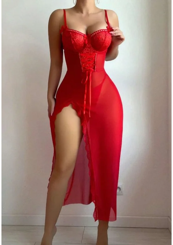 Crimson Elegance Sheer Gown - Red color thumbnail